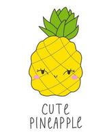 il simpatico testo di ananas ti auguro una buona giornata. personaggio dei cartoni animati per bambini su uno sfondo isolato. stampa, banner, brochure. vettore