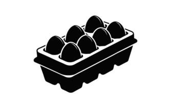 uovo scatola di cartone con uova. nero silhouette. nero e bianca uovo scatola grafico illustrazione. icona, cartello, pittogramma. concetto di cibo Conservazione, cucina essenziali, drogheria Oggetti. isolato su bianca sfondo vettore