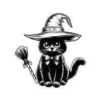 Halloween gatto con strega berretto illustrazione design vettore