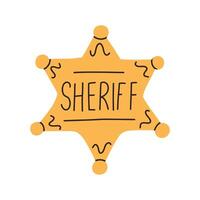 sceriffo distintivo isolato su bianca sfondo. illustrazione di un' selvaggio ovest polizia stella. mano disegnato stile. vettore