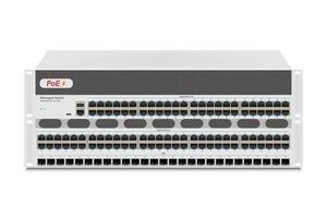 professionale Rete industriale gigabit interruttore isolato su bianca sfondo con sfp porti, poesia porta, rj45 componibile spine per solido cat5, cat5e, cat6 ethernet cavo connettori. vettore