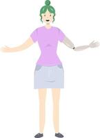 illustrazione di un' ragazza con un' protesico braccio nel piatto stile. piatto illustrazione su il tema di corpo positività. vettore