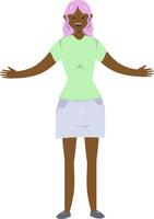 illustrazione di un' nero ragazza con nel piatto stile su bianca sfondo. piatto illustrazione su il tema di corpo positività. vettore