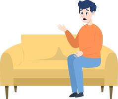 psicoterapia sessione - uomo parlando per psicologo seduta su divano. mentale Salute concetto, illustrazione nel piatto stile vettore