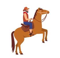 cowboy personaggio cavalcata cavallo. contento sorridente cowboy sceriffo personaggio cavalcata cavallo. vettore