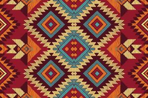 etnico astratto ikat art. modello senza cuciture in stile tribale, popolare e messicano. ornamento di arte geometrica azteca print.design per moquette, carta da parati, abbigliamento, avvolgimento, tessuto, copertina, tessile vettore