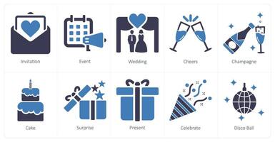 un' impostato di 10 celebrare icone come invito, evento, nozze vettore