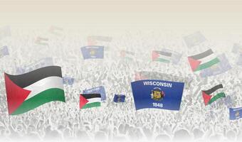 Palestina e Wisconsin bandiere nel un' folla di applauso le persone. vettore