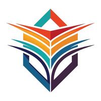 un' logo con un' libro con un' Casa su superiore di esso, astratto forme e Linee formatura un' simbolo che rappresentano formazione scolastica vettore