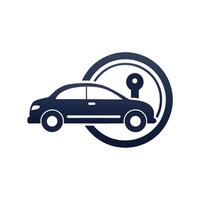 un' auto con un' chiave nel suo centro, che rappresentano un' minimalista disegno, un' minimalista logo incorporare un' semplice cerchio e linea vettore