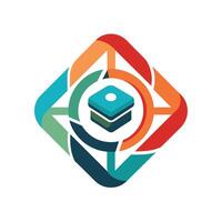 colorato geometrico logo simboleggiante un' aziende identità, un astratto simbolo veicolare il essenza di virtuale classi vettore