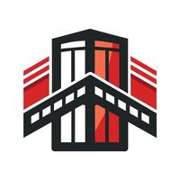un' edificio con alternato rosso e bianca strisce su suo esterno, un astratto interpretazione di un' film dello studio emblema, minimalista semplice moderno logo design vettore