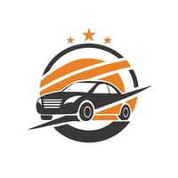 un' auto con un' stella emblema su il tetto parcheggiata su il strada, un' semplicistico logo design con un' delicato cenno per il auto noleggio industria vettore