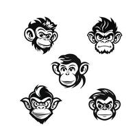 piatto design modello illustrazione divertente scimmia facce collezione vettore