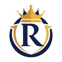 logo con un' corona su superiore di il azienda nome r, corona lettera r logo vettore