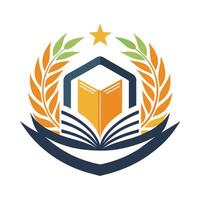 un' libro con un' stella su superiore, simboleggiante creatività e conoscenza, progettato per un' moderno logo, creare un' elegante e moderno logo per un organizzazione promozione formazione scolastica e alfabetizzazione vettore