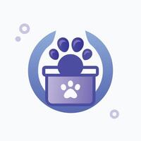 un' cani zampa riposa nel un' scatola circondato di bolle, design un' pulito e minimalista simbolo per un' animale domestico forniture e-commerce piattaforma vettore