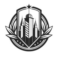 moderno città logo disegno, design un' elegante emblema per un' lungimiranza urbano design azienda, utilizzando un' monocromatico colore tavolozza vettore