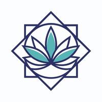 blu e bianca logo con un' loto fiore a il centro nel un' elegante disegno, un' elegante loto fiore logo circondato di minimalista geometrico forme vettore