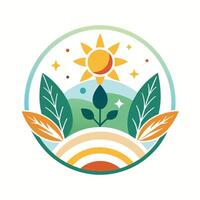 logo design con le foglie circostante un' sole nel il centro, creare un' minimalista logo con un' giocoso e capriccioso sentire vettore