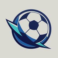 un' minimalista logo con un' blu e bianca colore schema con un' calcio palla disegno, un' elegante illustrazione di un' calcio sfera, minimalista semplice moderno logo design vettore