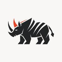 un' rinoceronte con un' distintivo rosso corno su suo testa, sperimentare con negativo spazio per creare un' minimalista logo di un' rinoceronte vettore