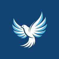 bianca uccello con blu Ali in piedi su un' blu sfondo, colomba con Ali logo bussines azienda piatto forma con uccello vettore