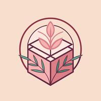 un' rosa scatola contenente un' vivace pianta nel un' minimalista ambientazione, sviluppare un' semplice, elegante logo per un' basato su abbonamento bellezza scatola servizio vettore