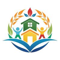 un' logo design per un' centro messa a fuoco su cura per le case e famiglie, creare un' semplicistico simbolo per un' Comunità centro dedito per gioventù formazione scolastica e Potenziamento vettore