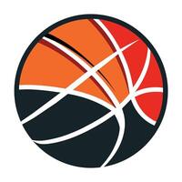 un' pallacanestro con arancia e nero pannelli contro un' pianura bianca sfondo, un' minimalista design con un' pallacanestro, minimalista semplice moderno logo design vettore