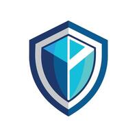 blu scudo con un' bianca attraversare simboleggiante protezione e sicurezza, astratto rappresentazione di protezione e sicurezza, minimalista semplice moderno logo design vettore