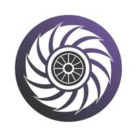 turbina motore minimalista design nel viola e bianca con un' nero e bianca modello, pulito Linee in mostra un' turbina motore, minimalista semplice moderno logo design vettore