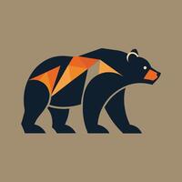 un' orso con un arancia e nero geometrico minimalista disegno, orso silhouette nel un' geometrico disegno, minimalista semplice moderno logo design vettore