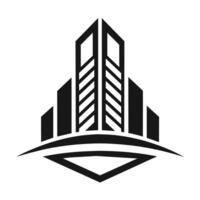 un' nero e bianca logo con un' stilizzato edificio disegno, creare un' design utilizzando solo nero e bianca per rappresentare il concetto di edificio vettore