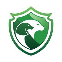 un' verde scudo con un' cani testa, simboleggiante protezione e sicurezza, design un' logo quello incarna il idea di proteggere in via di estinzione specie vettore