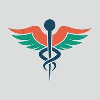 un' contemporaneo versione di il tradizionale medico caduceo simbolo, con un' asta con Ali, un' elegante e moderno interpretazione di il caduceo simbolo per un' medico struttura logo vettore