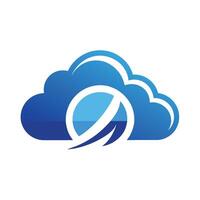 un' blu nube forma con un' squillare su superiore, progettato come un' logo elemento, design un' semplice e elegante logo che rappresentano nube calcolo Servizi vettore