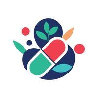 minimalista logo per un' azienda con un' foglia e un' pillola, simboleggiante naturale Salute e benessere, design un' minimalista logo che rappresentano il concetto di prodotti farmaceutici vettore