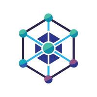icona di un' esagonale struttura nel occhiali da sole di blu e viola, che rappresentano Rete connettività attraverso geometrico forme, un' geometrico forma che rappresentano connettività e innovazione vettore