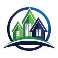 un' realistico logo design con un' verde e blu Casa, vero tenuta logo design vettore