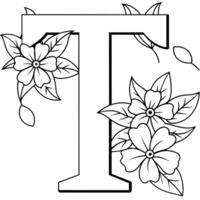 alfabeto t colorazione pagina con il fiore, t lettera digitale schema floreale colorazione pagina, abc colorazione pagina vettore