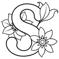 alfabeto S colorazione pagina con il fiore, S lettera digitale schema floreale colorazione pagina, abc colorazione pagina vettore