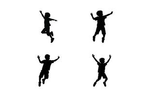 bambini salto silhouette impostare, impostato bambino saltare logo icona design vettore