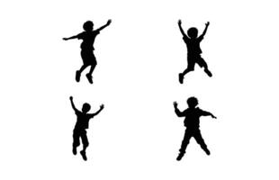 bambini salto silhouette impostare, impostato bambino saltare logo icona design vettore