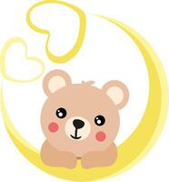carino orsacchiotto orso su Luna con cuori vettore
