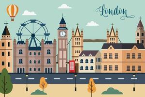 Londra orizzonte concetto piatto illustrazione, viaggio per Londra concetto con orizzonte e famoso edifici punto di riferimento vettore