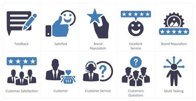un' impostato di 10 cliente servizio icone come feedback, soddisfatto, marca reputazione, eccellente servizio vettore