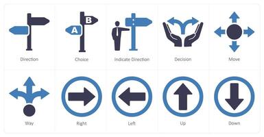 un' impostato di 10 direzione icone come direzione, scelta, indicare direzione vettore