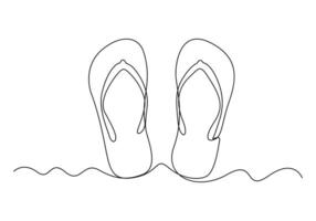 continuo uno linea disegno di estate pantofole premio illustrazione vettore