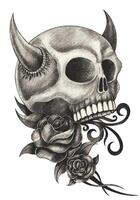demone cranio tatuaggio design di mano disegno su carta. vettore